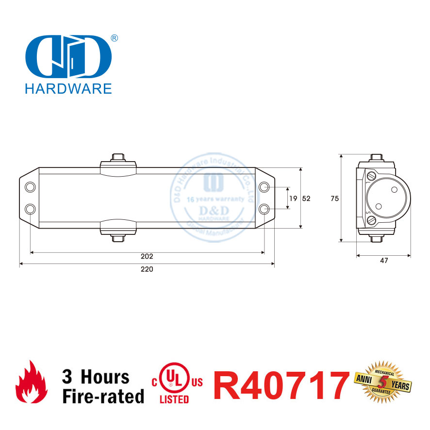 UL 10C-zertifizierter, feuerbeständiger hydraulischer Türschließer mit Zahnstangenmechanismus-DDDC045