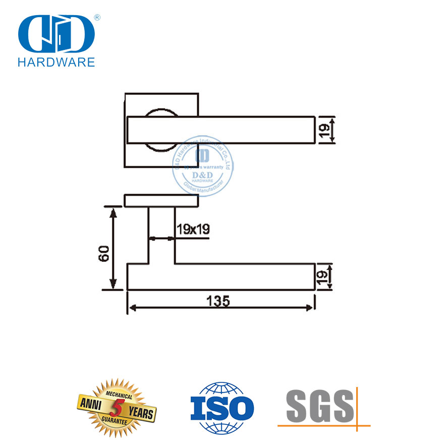 Hochwertiger quadratischer Außentürhebel SUS 304 Europäischer Türbeschlag-DDTH046-SSS