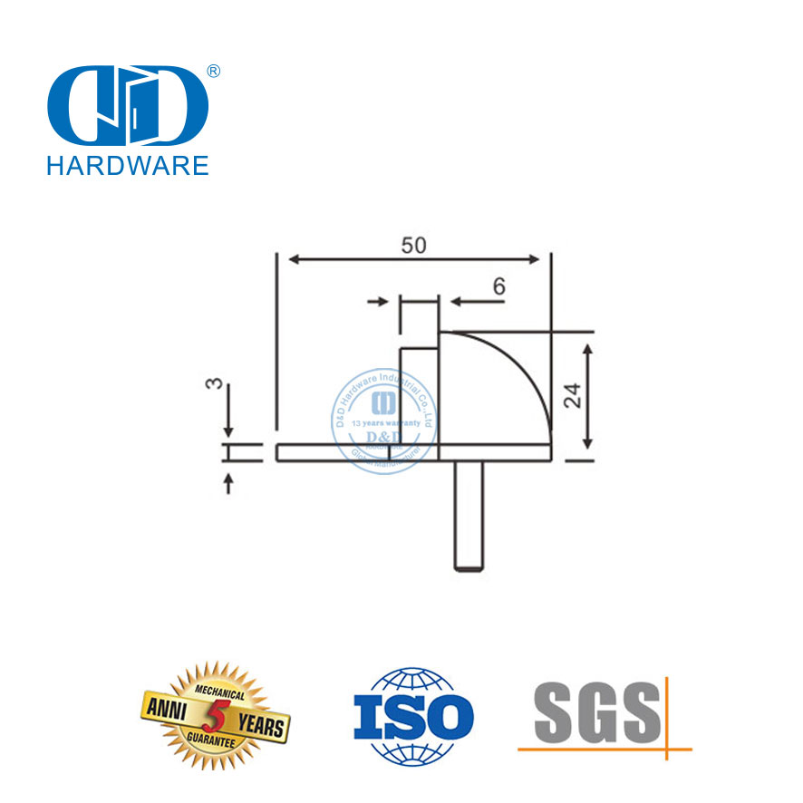 Mattschwarzer Halbkugel-Türstopper aus Zinklegierung, Bodenmontage, Typ DDDS003-MB