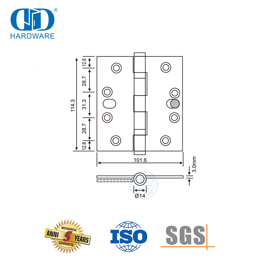 Five Knuckle Edelstahl-Metalltürbeschläge, einzelnes Sicherheitsscharnier-DDSS015-B