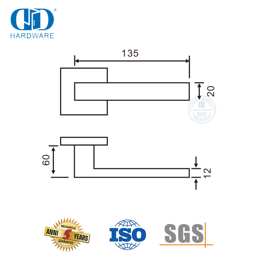 Gute Qualität, modernes Design, mattschwarz, quadratische Rosetten-Türgriffe, DDTH020-MB