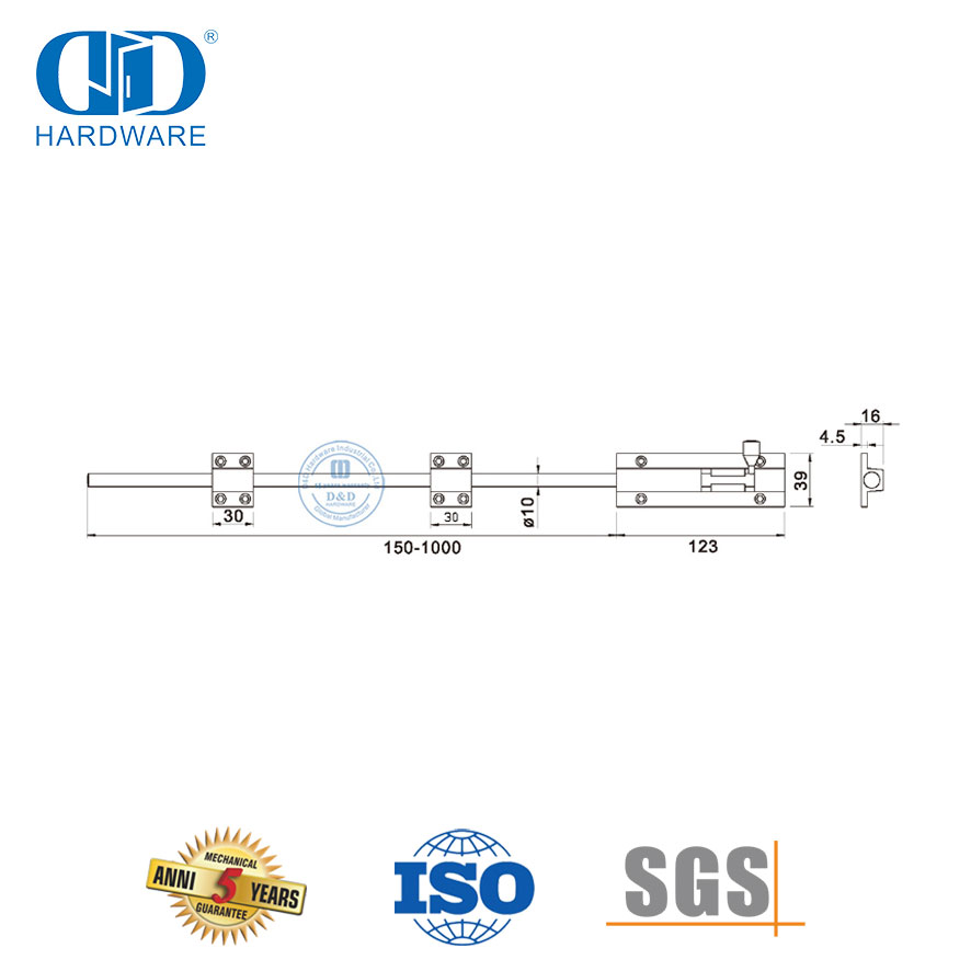 Langer Zylinderriegel mit großem Riegelschloss aus Edelstahl für Sicherheit-DDDB036-SSS