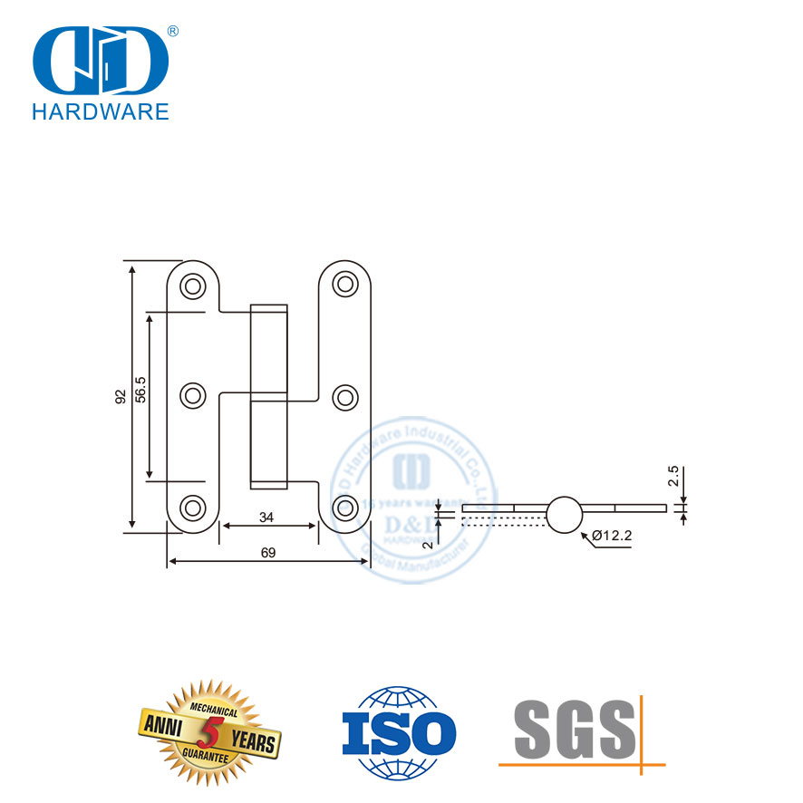 Edelstahl heiß verkaufende Metalltürbeschläge rundes Eck-H-Scharnier-DDSS019-B