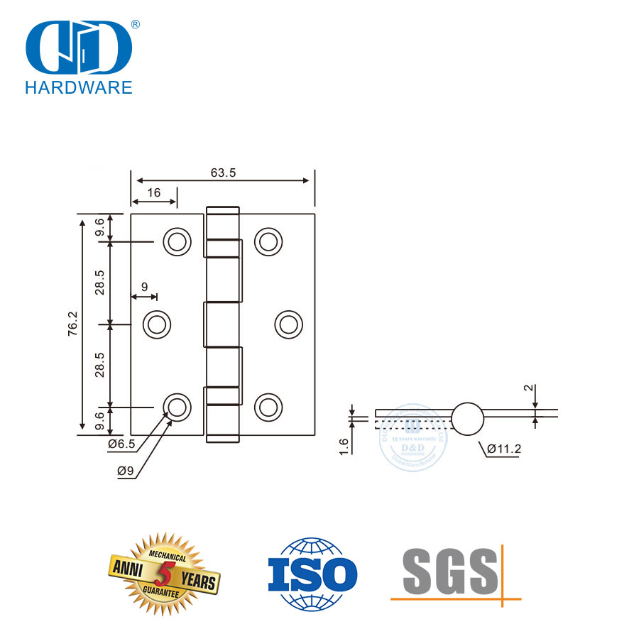 Langlebiges kleines Türscharnier aus Edelstahl für den südamerikanischen Markt-DDSS045-B