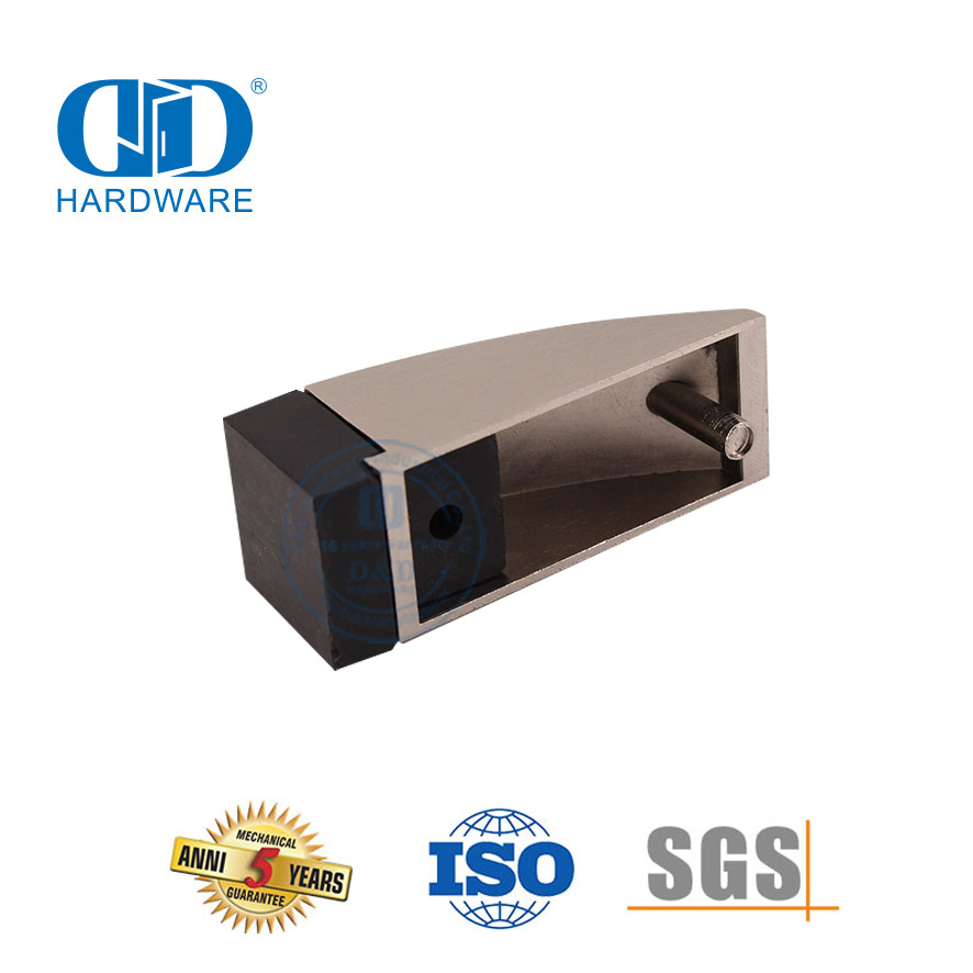 Dreieckiger Türstopper aus satiniertem Nickel, schwarzer Gummistopper für Bodenmontage-DDDS013-SN