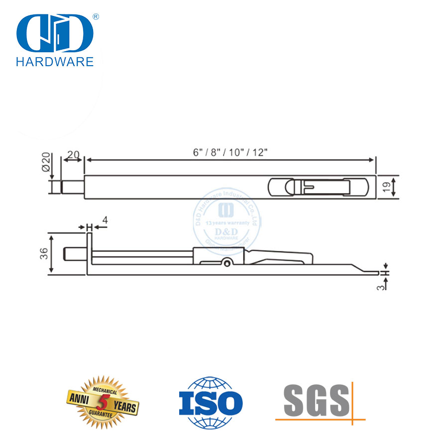 Schwerlast-Bündigriegel aus Edelstahl im Antik-Messing-Design für Gewerbetüren-DDDB001-AB