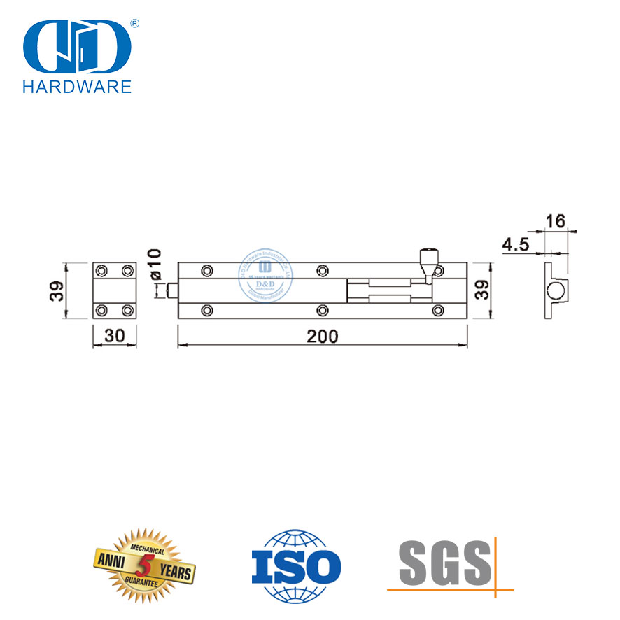 Türbeschläge für Waschraum, Türriegel aus hochwertigem Edelstahl, DDDB035-SSS