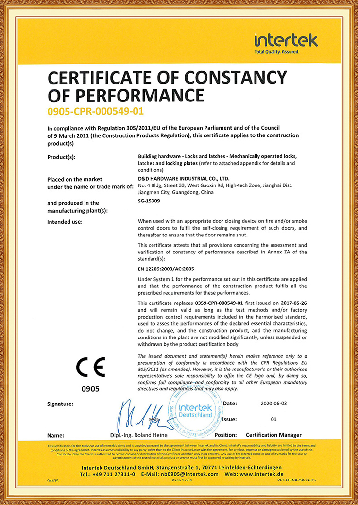 CE EN12209-Zertifikat