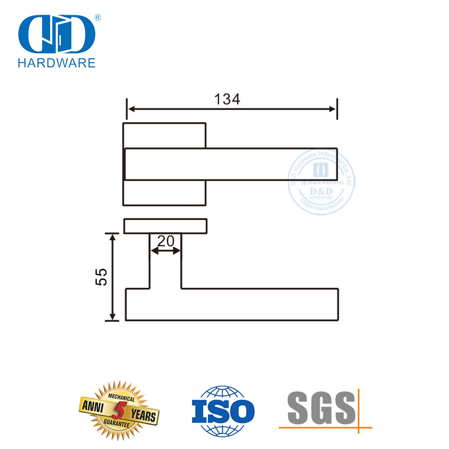 SUS 304 T-förmiger quadratischer Rosetten-Soid-Hebelgriff für Bürogebäude-DDSH053-SSS