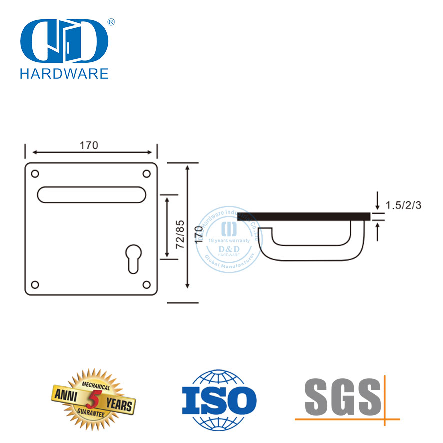 Türdrückergriff aus Edelstahl mit silberner Oberfläche und Platte für Metalltüren-DDTP001-MB