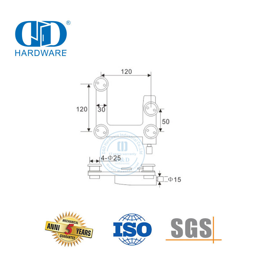 Edelstahl-Patchbeschlag, Drehbeschlag, geschwungener Verbinder, Pivot-Glasbeschlag-DDGP007
