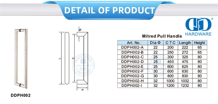 Edelstahl-Holz-Griff, groß, quadratisch, rund, Glas, Gehrung, Zuggriff-DDPH002