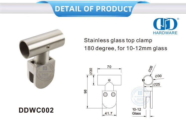 Edelstahl-Glaswand-Eckverbinder, Glasoberklemmen-Rohr-Eckclip-Glasverbinder-DDWC003