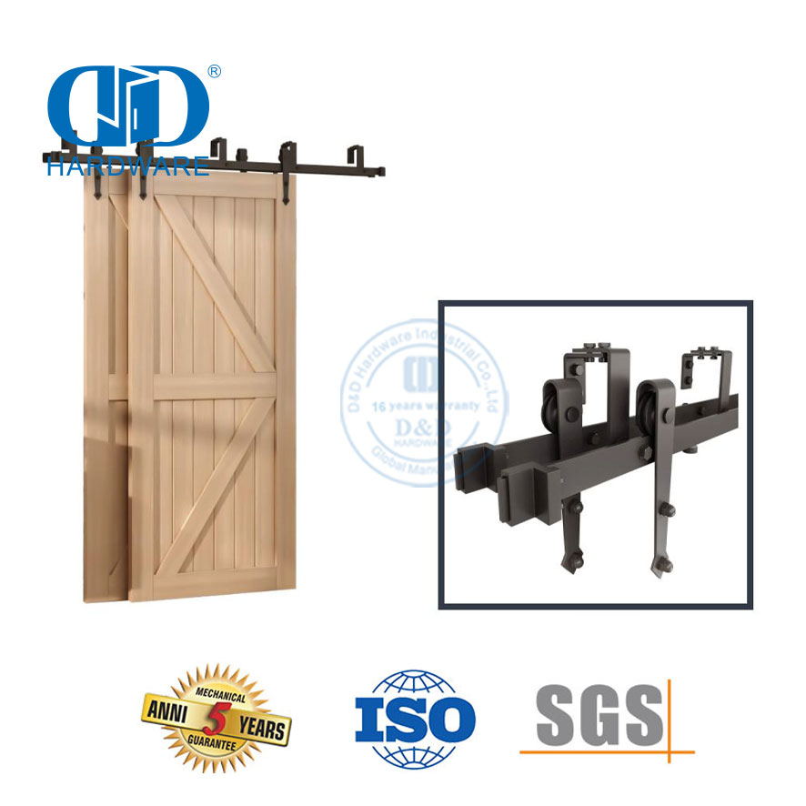 Edelstahl-Schiebe-Scheunentor-Beschläge, Möbel-Hardware, schwarze Farbe, Doppel-Scheunentor-Hardware-Kit für Holz-Innentüren-DDBD025