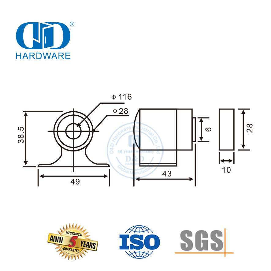 Architectural Hardware Türstopper mit Magnetfunktion mit Stahltür-DDDS033