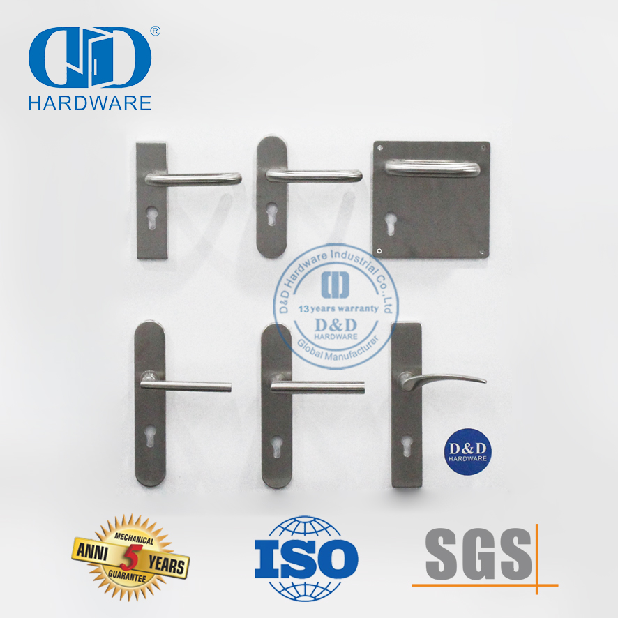 Türdrückergriff aus Edelstahl mit silberner Oberfläche und Platte für Metalltüren-DDTP001-MB