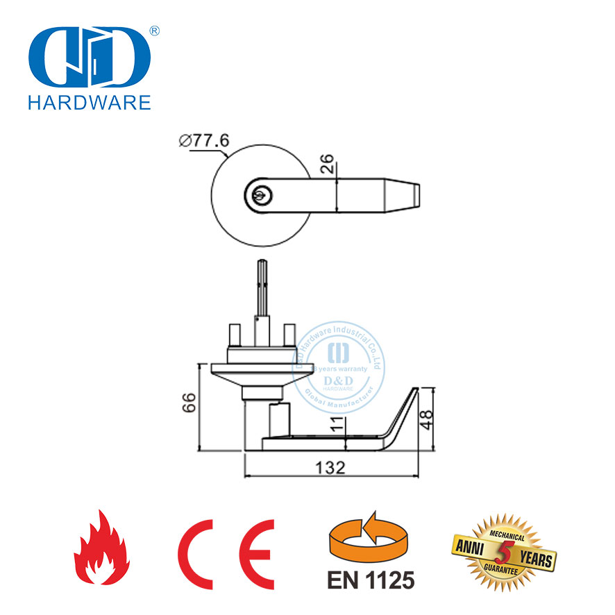 Haevy Duty Edelstahl CE Feuerfeste Panikstange Außenhebelverkleidung Panikschlossvorrichtung für Notfall-Holzmetalltür-DDPD012-B-CE