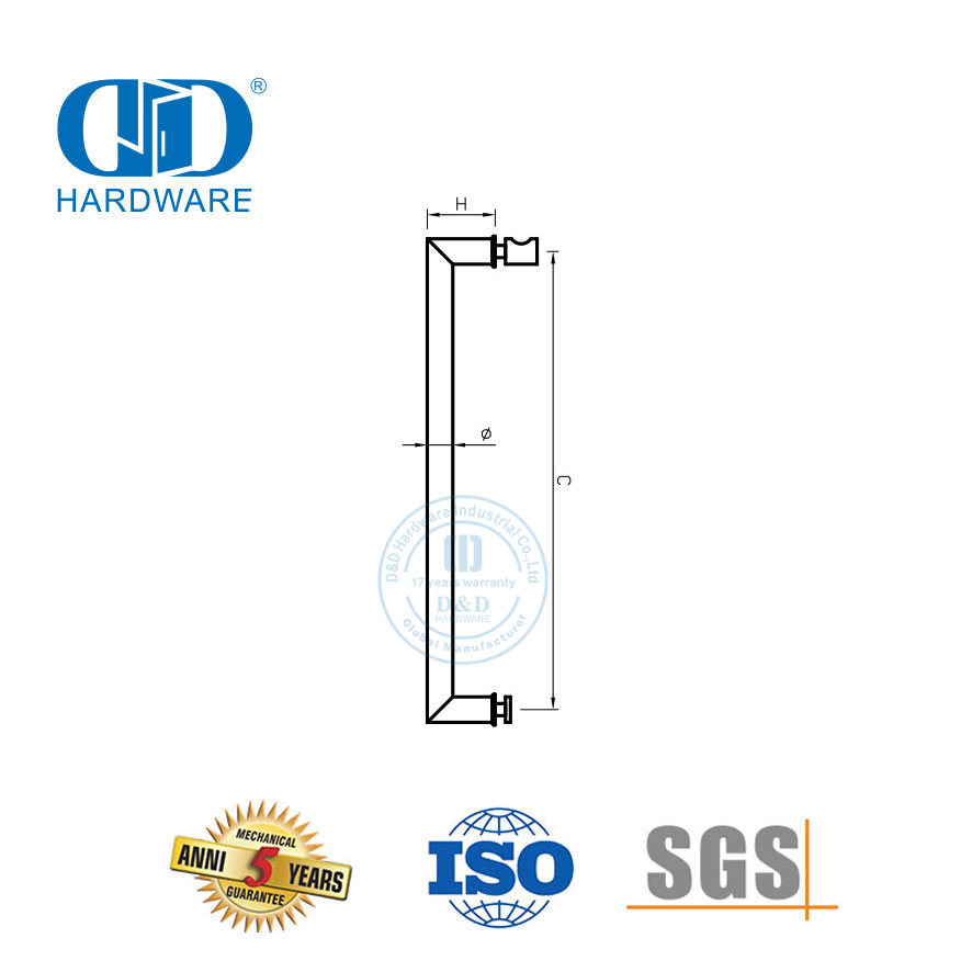Edelstahl-Duschraumgriff, Glastür-Zubehör, einseitiger Badezimmertür-Zuggriff, DDPH042