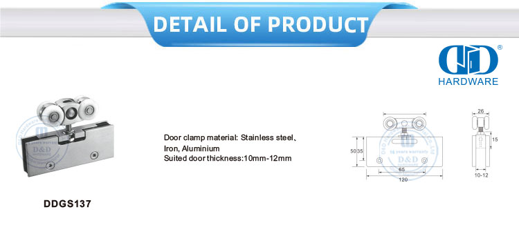 China Hersteller Türklemme Edelstahl Eisen Duschtürrolle Schiebetürrohr Glasbeschläge für Badezimmer-DDGS137