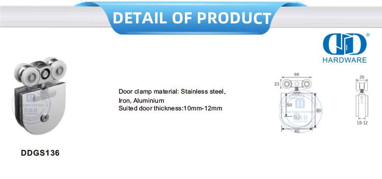 Türklemme aus Edelstahl, Eisen, Schiebetür, zum Aufhängen, Rolltür-Hardware, Glasbeschlag für Dusche, Badezimmer, DDGS136