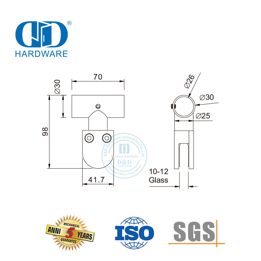 Edelstahl-Glaswand-Eckverbinder, Glasoberklemmen-Rohr-Eckclip-Glasverbinder-DDWC003