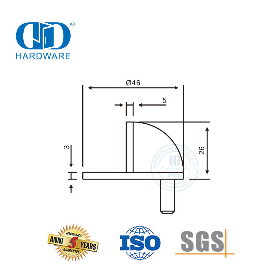 Halbmondförmiger, runder, bodenmontierter Halbkugel-Türstopper aus Edelstahl-DDDS001