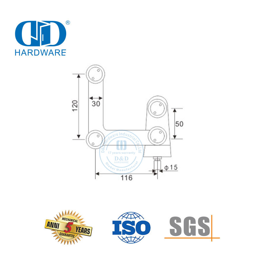 Edelstahl-Glasmontage-Glasverbinder, passend für Seitenwand, Piovt-Glas-Hardware-DDGP010