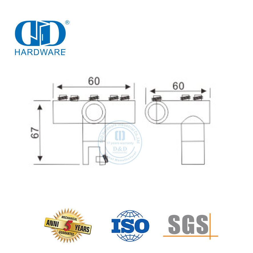 Hardware Manufacture Edelstahl 90 Grad 3-Wege-T-Schienenverbinder Kommerzielles Duschkabinensystem-DDSC041