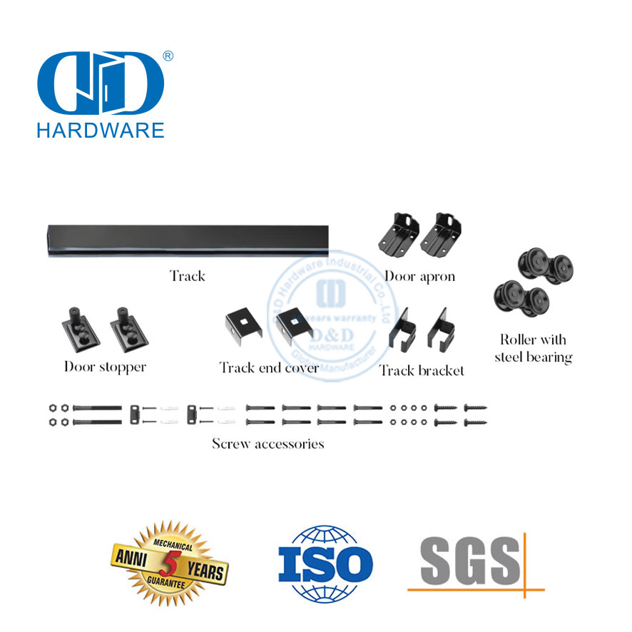 Edelstahl-Hochleistungs-Metallschienen-Set, gebogener Aufhänger, Schiebe-Scheunentor-Hardware, Holz-Scheunentor-Hardware-DDBD035