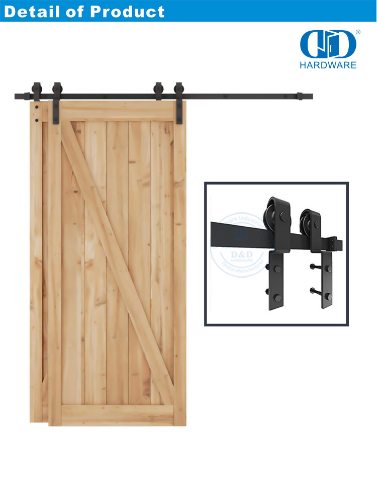 Edelstahl-Schiebe-Scheunentor-Beschläge, Möbel-Hardware, schwarze Farbe, Doppel-Scheunentor-Hardware-Kit für Holz-Innentüren-DDBD025