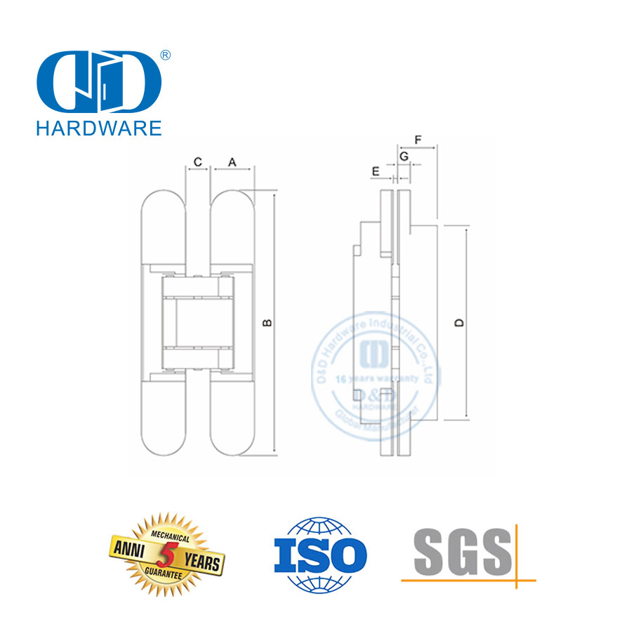Zinklegierungsscharnier 3D Unsichtbare versteckte Hardware Soft Closing Heavy Duty Butt Commercial Innenaußentürscharnier-DDCH008-G80