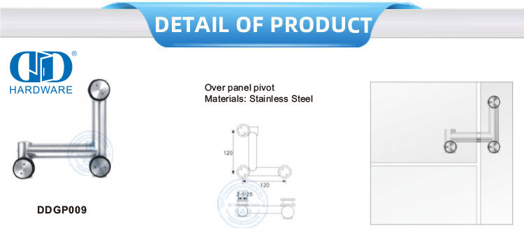 Edelstahl-Glaswand-Eckschwingtürbeschlag über Paneel-Drehglas-Hardware-DDGP009
