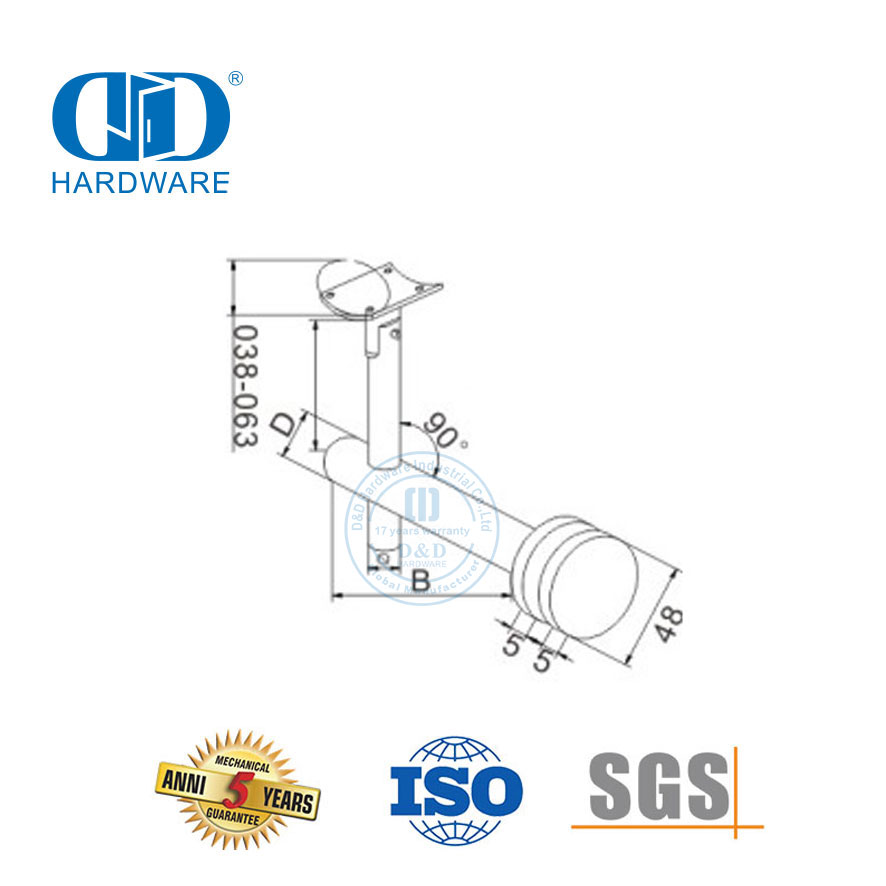 Edelstahl-Geländer-Handlauf-Stützhalterung, Glas-Hardware-Klemmhalterung, Wandhalterung-DDHB006