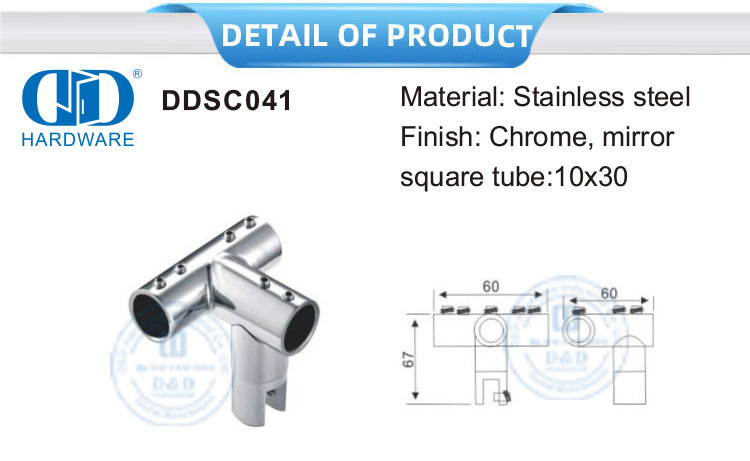 Hardware Manufacture Edelstahl 90 Grad 3-Wege-T-Schienenverbinder Kommerzielles Duschkabinensystem-DDSC041