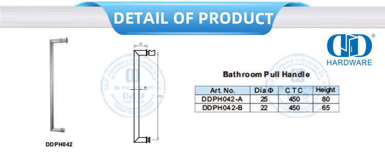 Edelstahl-Duschraumgriff, Glastür-Zubehör, einseitiger Badezimmertür-Zuggriff, DDPH042