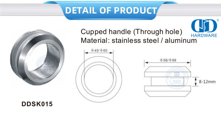 Möbelzubehör Edelstahl-Griffknopf, Glasbeschläge, Aluminium-Durchgangsloch-Schalengriff-DDSK015