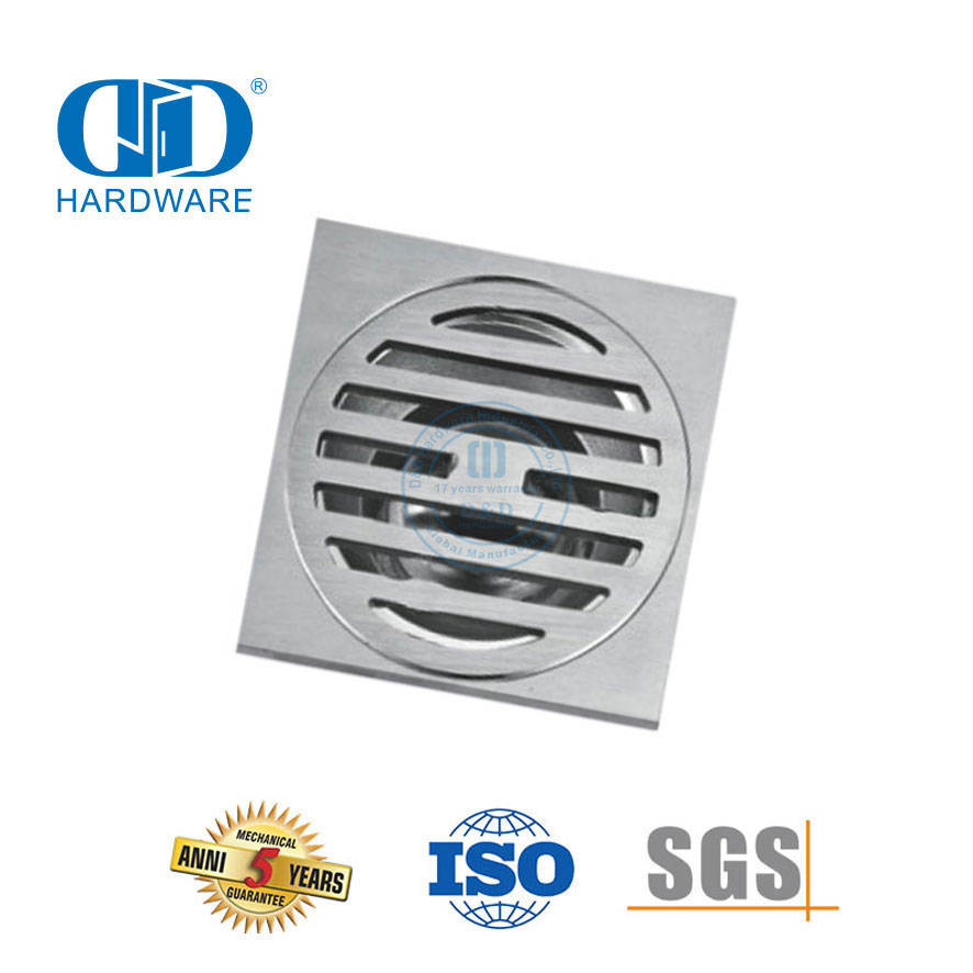 Hochsicherheits-Edelstahl-Quadratbodenablauf-Badezimmer-Duschablauf-Badezimmer-Hardware für Glastür-DDFD0011