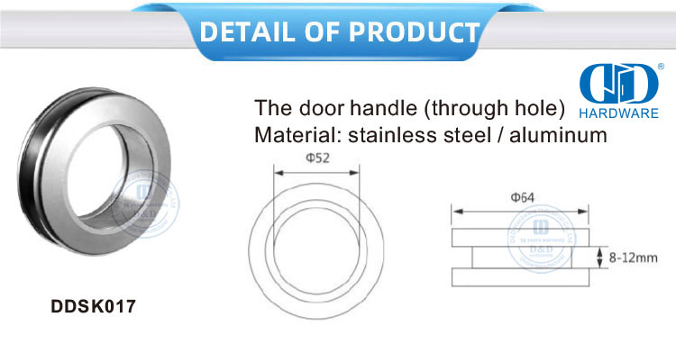 Aluminium-Rundknopf, Edelstahl-Glasschiebetür-Hardware, Durchgangsloch-Türgriff-DDSK017