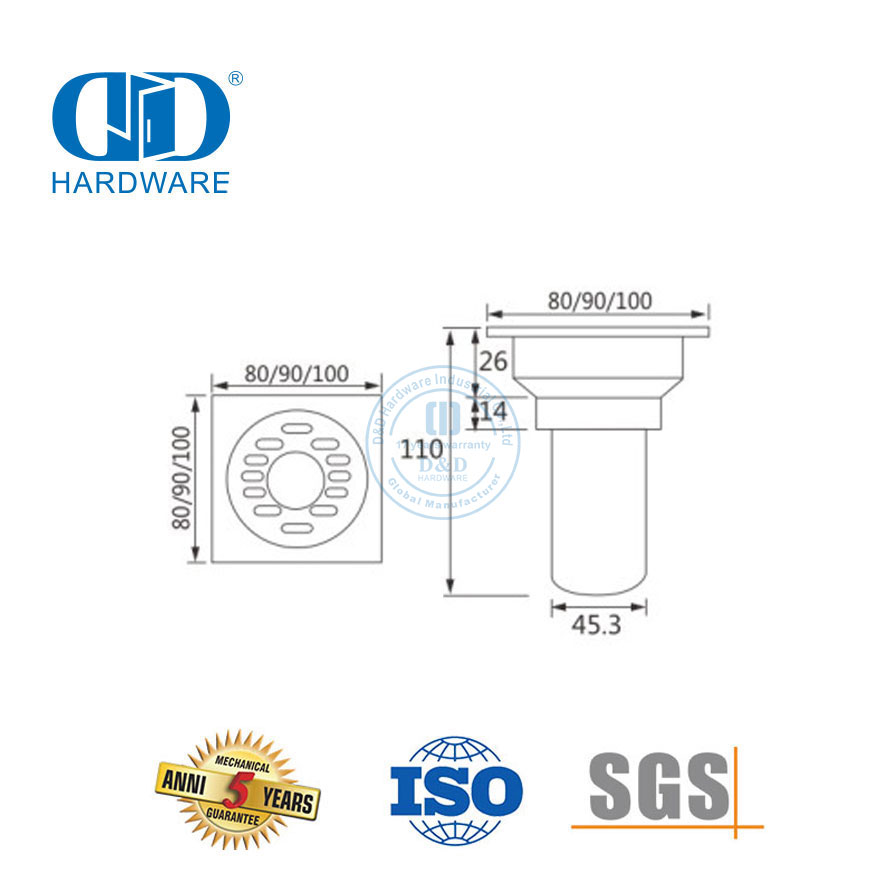 Edelstahl-Quadrat-Toiletten-Duschablauf-Möbelzubehör Badezimmer-Bodenablauf-Abdeckung-DDFD003