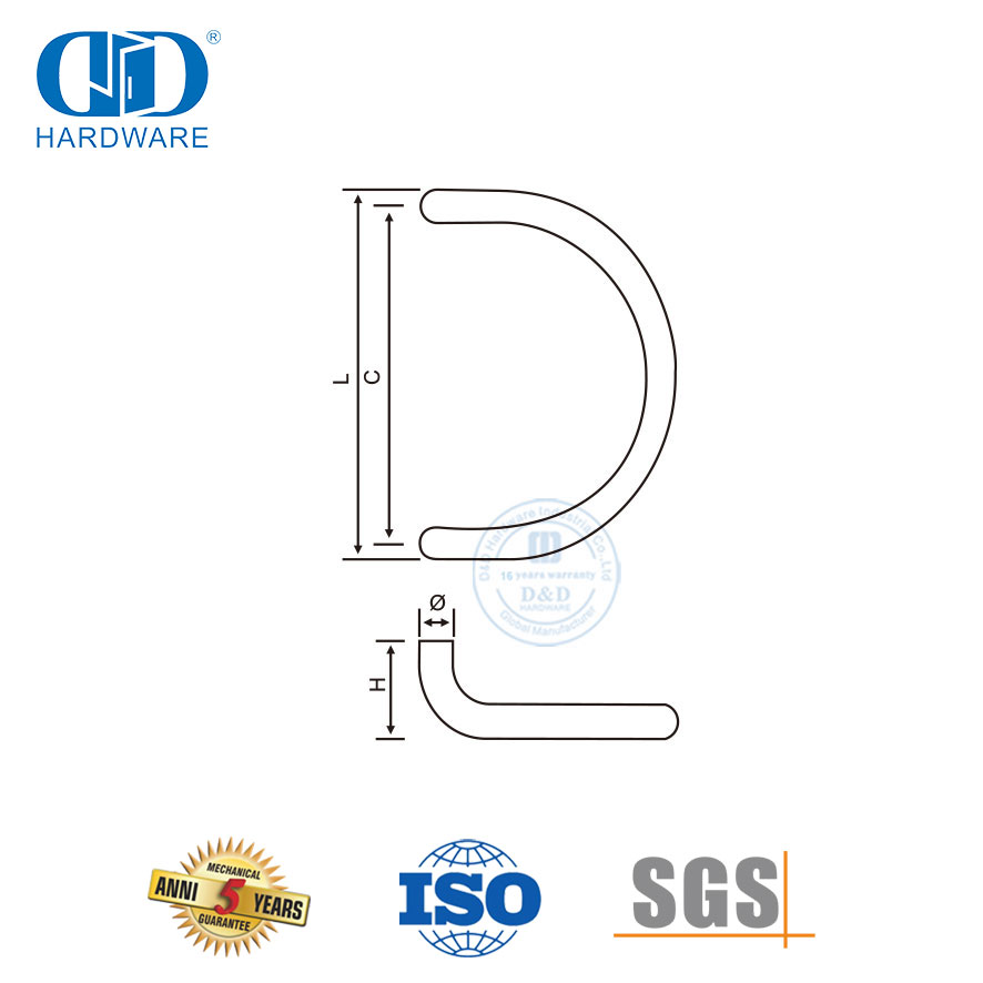 Edelstahl-Silber-D-Typ-Rücken-an-Rücken-Zuggriff für Haupttürbeschläge aus Glas-DDPH006