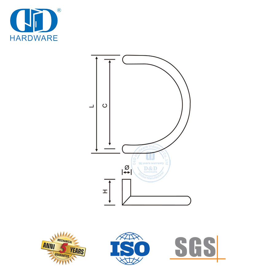 Glas-Badezimmer-C-förmige Edelstahl-Türbeschläge zum Ziehen und Spülen von Scheunentorgriffen-Set-DDPH003