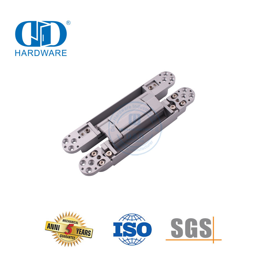 Architektonische Hardware-Beschläge, Zinklegierung, 3D-verdeckter, versteckter Drehpunkt, verstellbarer 180-Grad-Stoß, kommerzielles Innen-Metallscharnier-DDCH008-G120