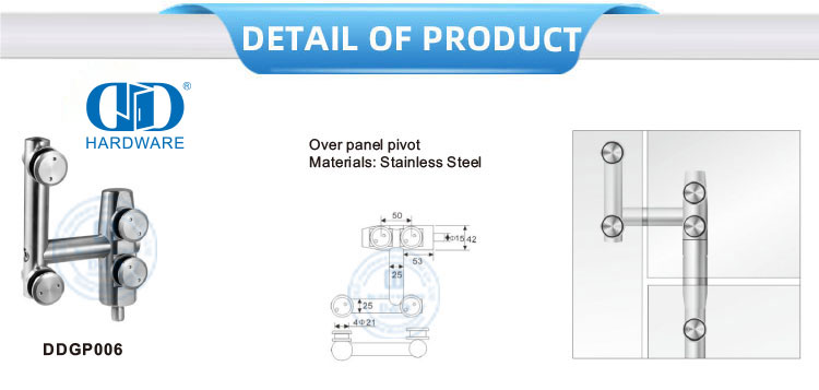Edelstahl-Glastür-Pivot-Möbelzubehör Obere Pivot-Schiebetür-Hardware-DDGP006