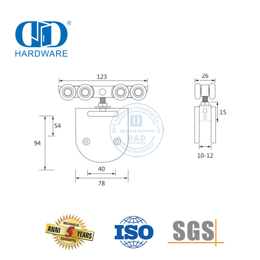 Aluminium-Edelstahl-Türklemme, Schiebetüraufhänger, Glastür-Rolltürbeschlag für einzelne Schiebetüren, DDGS133