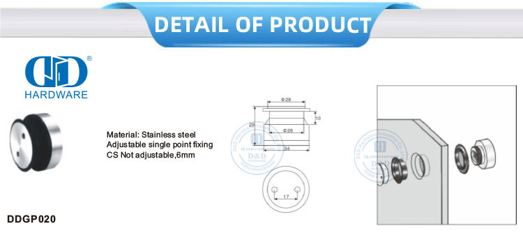 Großhandel für Edelstahl-Schiebetür-Hardware, Rollen, Glas-Piont-Beschlag, Möbel-Hardware-DDGP020