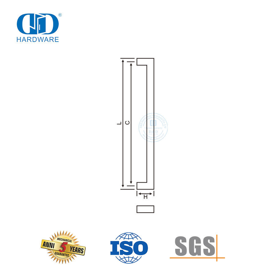 12 x 12 mm quadratischer Edelstahlgriff für Duschraum-Außenglastür-DDPH034-MB