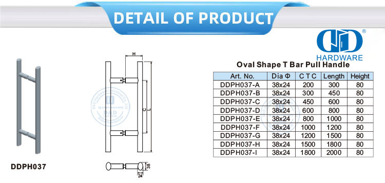 Mehrfachanwendungs-Edelstahl-Haupttür-Glas-Holz-Metalltür-Hardware-ovale Form-T-Bar-Zuggriff-DDPH037