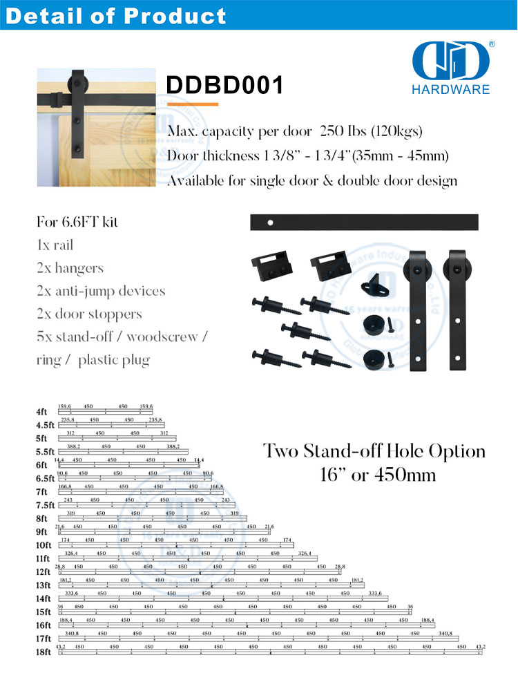 Edelstahl-Schrank-Set, Zubehör, Schienen-Set, Carbon-Schiebescheune, Holz, Einzeltür-Rollen-Hardware für Innentür-DDBD001