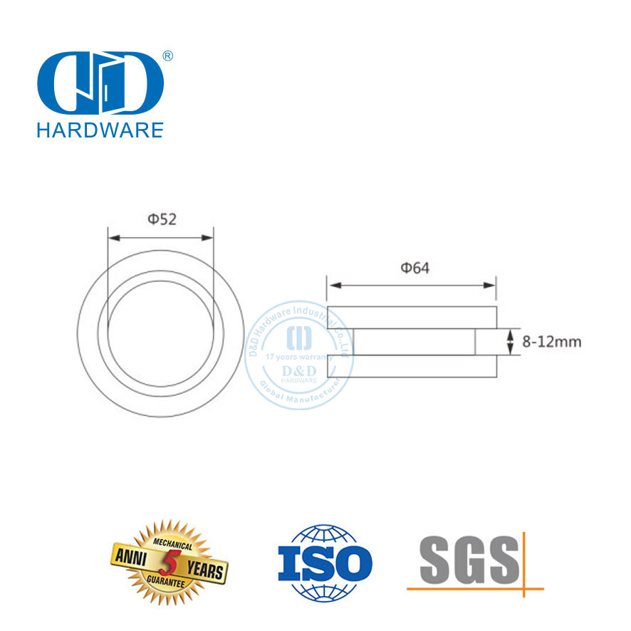 Aluminium-Rundknopf, Edelstahl-Glasschiebetür-Hardware, Durchgangsloch-Türgriff-DDSK017