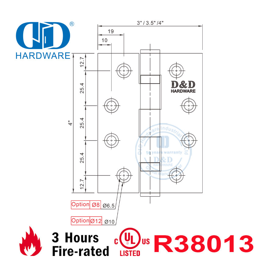 Schnelle Installation, Edelstahl, UL-Zertifikat, amerikanisches ANSI-Brandschutz-Senkautomatik-Möbelbeschlag-Türscharnier für Privathaushalte-DDSS001-FR-4X4X3,4 mm